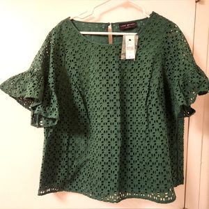 NWT Lane Bryant Cropped Flutter Sleeve‎ Eyelet Top
